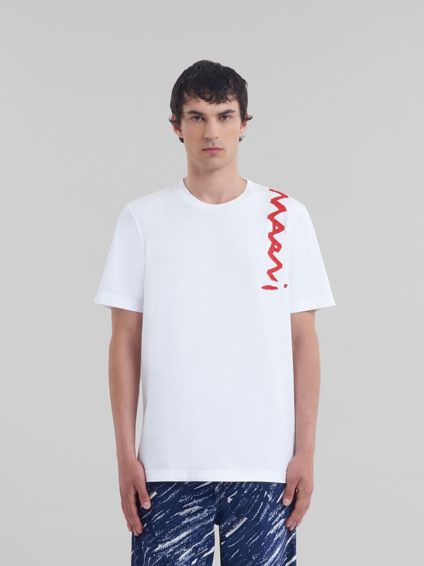 White organic cotton T-shirt with Marni Mending logo