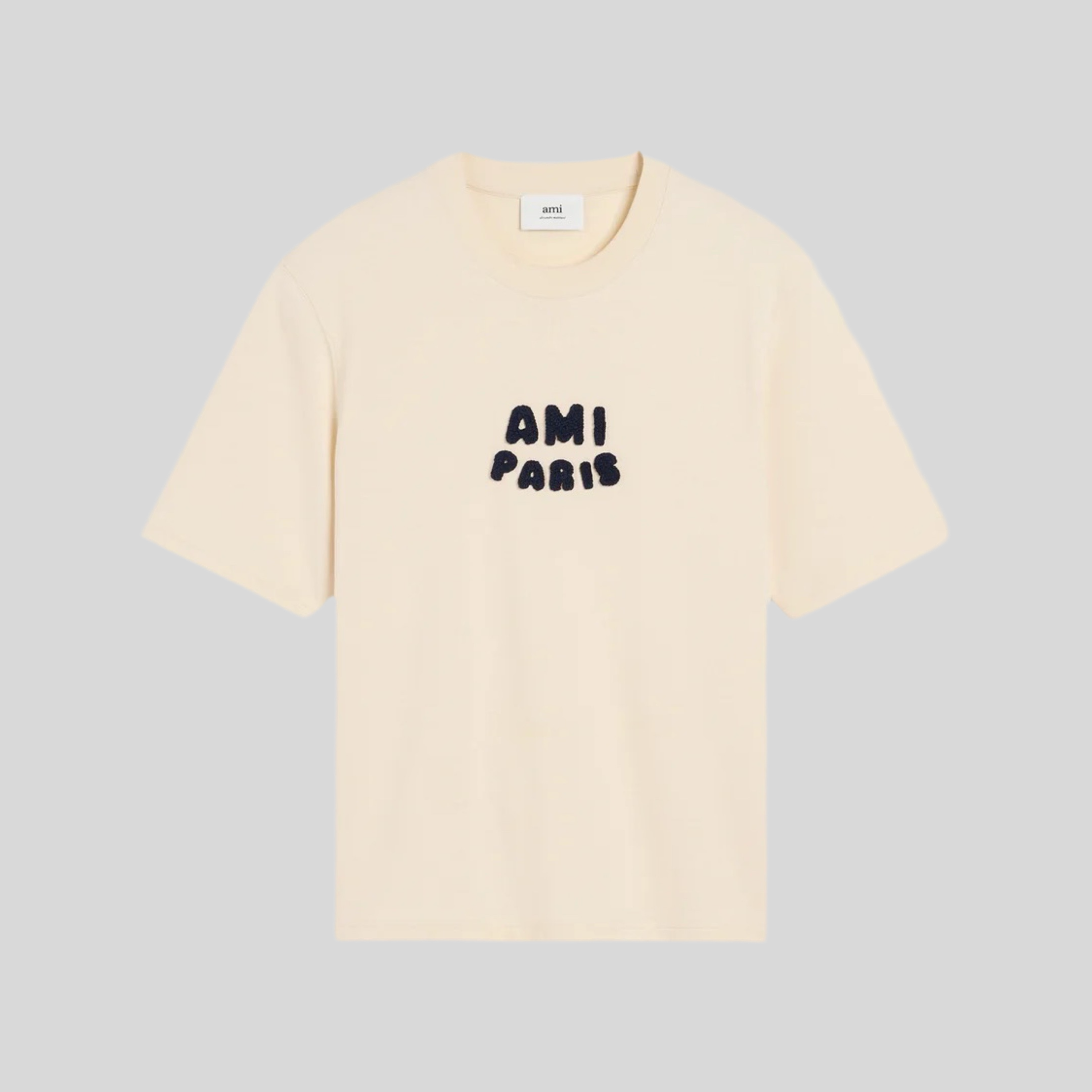 BEIGE COTTON AMI PARIS PATCH T-SHIRT – Kravat