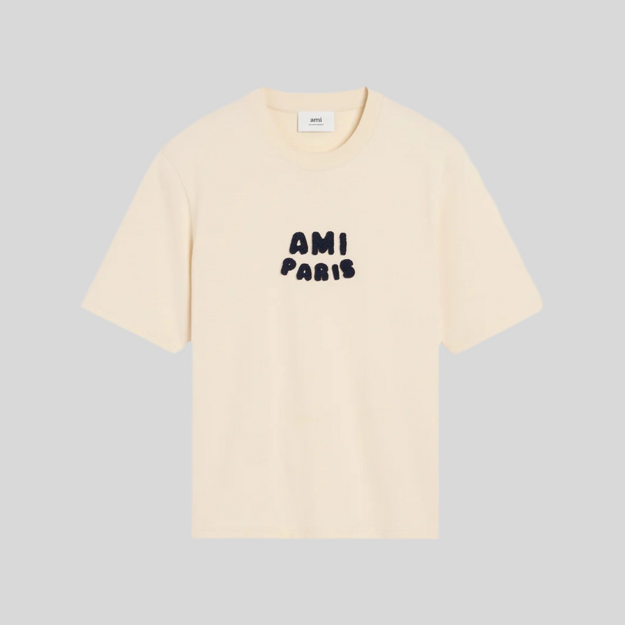 BEIGE COTTON AMI PARIS PATCH T-SHIRT