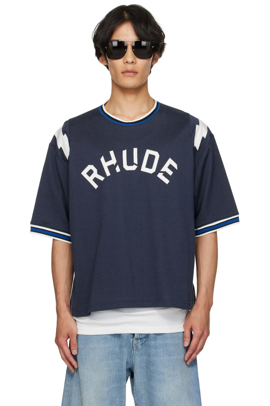 Rhude logo lightning ringer tee