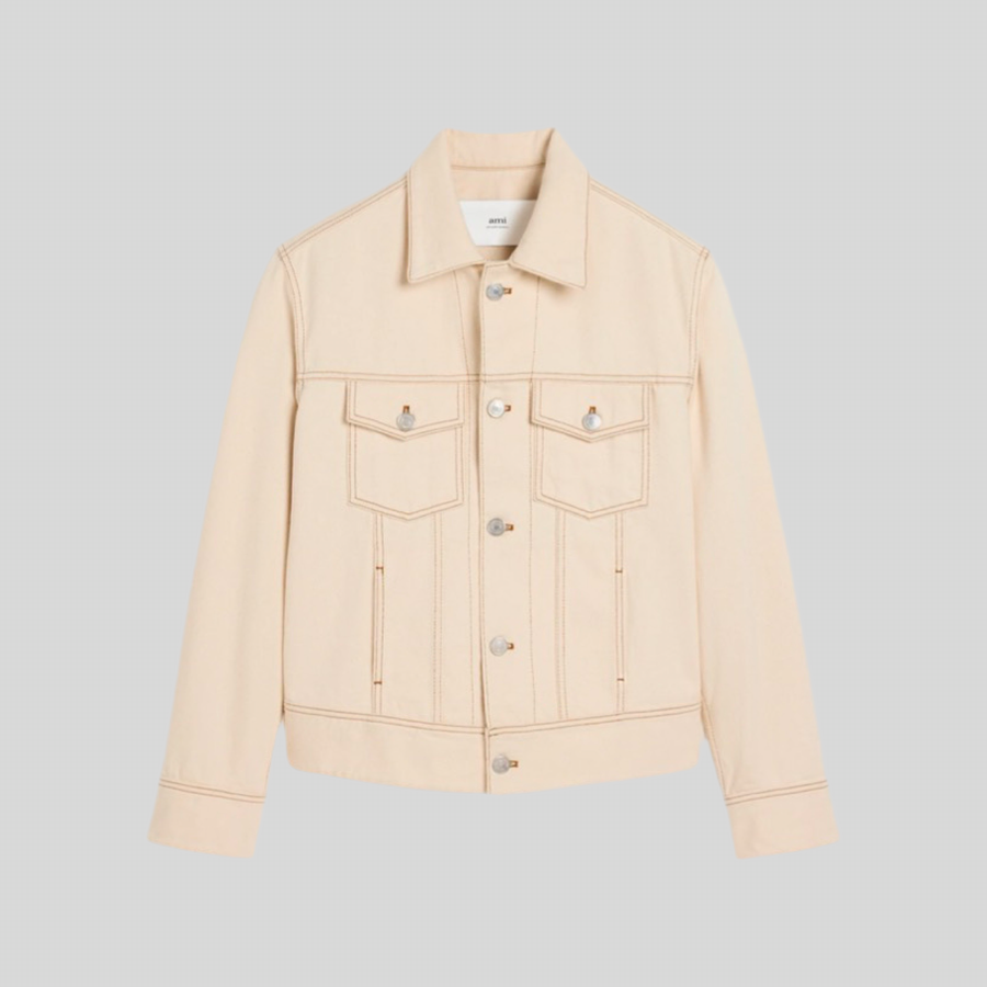 BEIGE COTTON AMI PARIS TRUCKER JACKET