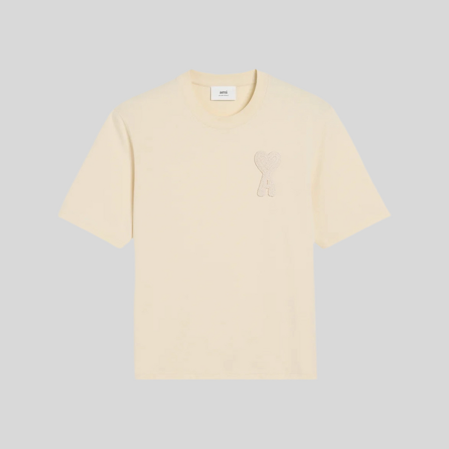 BEIGE COTTON AMI DE COEUR PATCH  T-SHIRT