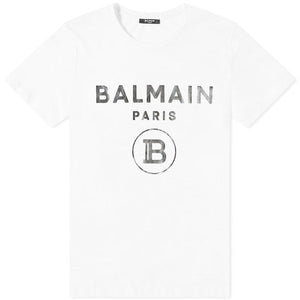 Balmain logo-print cotton T-shirt white silver
