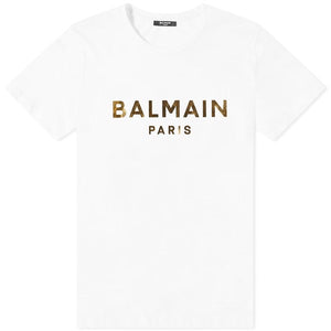 Balmain Gold Foil Paris Logo Tee